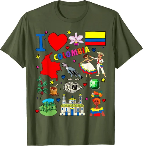 Vista 45 de Camiseta con diseño de bandera y mapa de I Love Colombia dibujada a mano