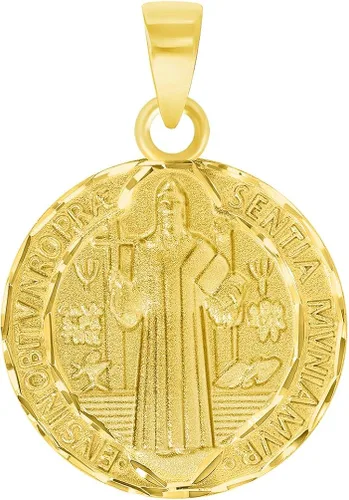 Vista 2 de Colgante de oro amarillo macizo de 14 quilates con forma redonda de San Benito reversible