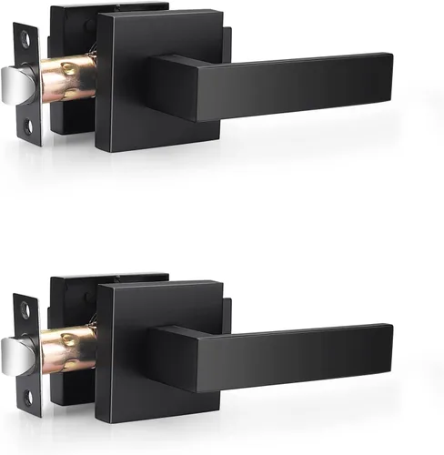 Vista 2 de Probrico Juego de manijas cuadradas para puerta de paso, color negro mate, para pasillo y armario, juego de manijas interiores resistentes sin