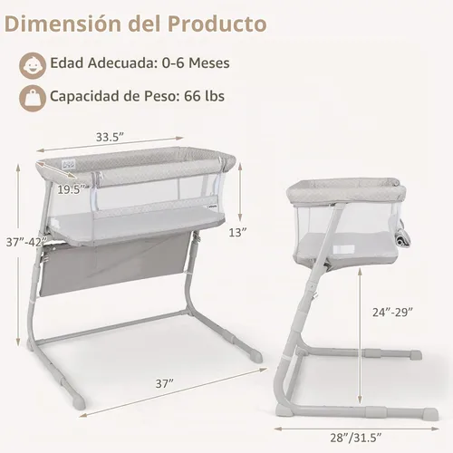 Vista 7 de INFANS - Moisés para bebé con pared de baja de malla, color beige