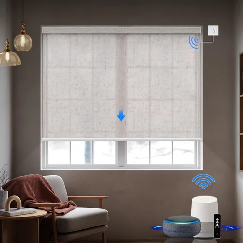Vista 22 de Persiana enrollable motorizada de filtrado de luz funciona con HomeKit, Alexa, Google, persianas inteligentes 50% opacas para ventanas con motor
