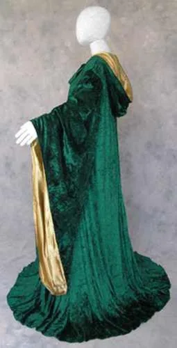 Vista 2 de Bata de terciopelo estilo Cosplay Hechicero con mangas y capucha con forro de satén