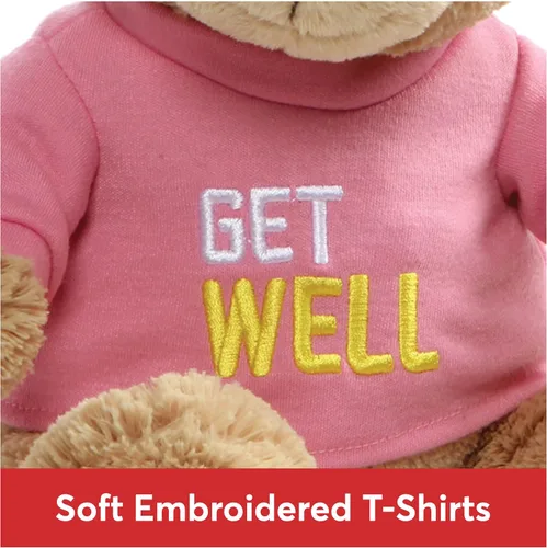 Vista 2 de GUND Get Well - Oso de peluche con mensaje de camiseta, rosa, 12.5 pulgadas