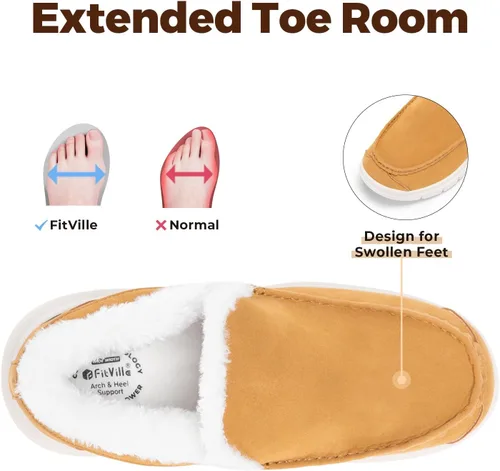Vista 4 de FitVille Pantuflas de casa anchas para hombre, antideslizantes, ortopédicas, de invierno, para pies anchos, interior y exterior, cojín de aire V3