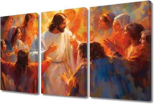 Vista 42 de Lienzo decorativo para pared de sala de estar, impresión retro con luz de esperanza de Jesús, 1 panel, póster de lienzo moderno para dormitorio
