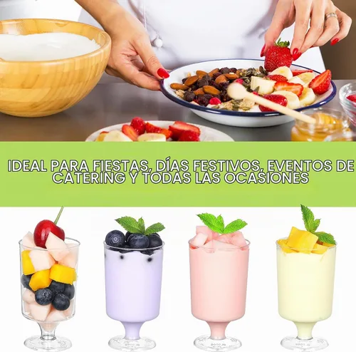 Vista 4 de Eupako Mini tazas de postre con cucharas de 4 onzas líquidas – Vasos de plástico transparente para parfait, taza pequeña redonda para aperitivos