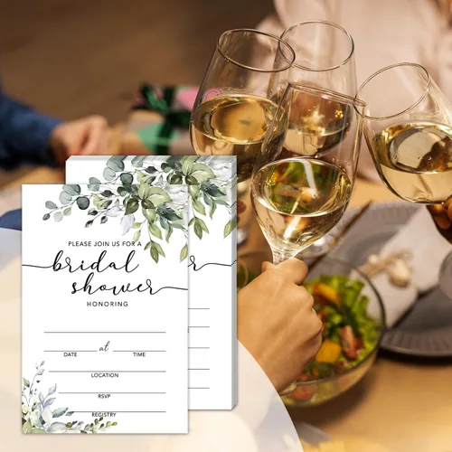 Vista 4 de WwongxianB Juego de 25 invitaciones de eucalipto para despedida de soltera con sobres, invitaciones de vegetación para despedida de soltera