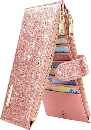 Vista 37 de Billetera de mujer con bloqueo RFID de gran capacidad, organizador multitarjetas, billetera plegable para mujer con bolsillo con cremallera