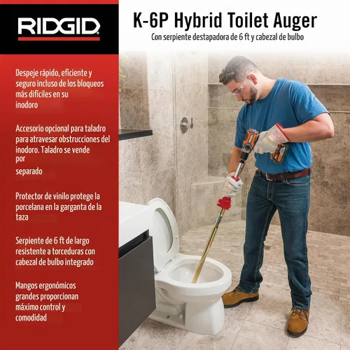 Vista 2 de Ridgid 56658 K-6P Barrena de inodoro de 6 pies con cabezal de bombilla
