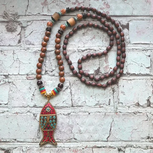 Vista 2 de DREMINOVA - Collares de cuentas para mujer, colgantes largos de madera para mujer, collar de cuentas de madera