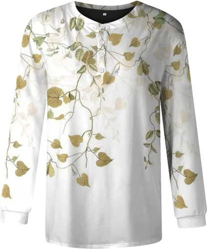 Vista 4 de FlekmanArt Sudaderas con estampado de cuello en V para mujer, de manga larga, con botones, para ocultar el vientre