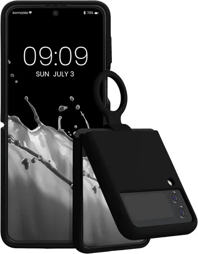 Vista 10 de kwmobile Funda compatible con Samsung Galaxy Z Flip4 - Funda suave con acabado de silicona y bucle de anillo de dedo - Rosa oscuro