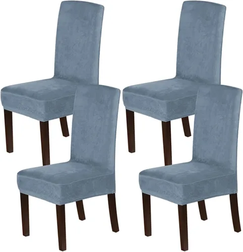 Vista 8 de Fundas elásticas de terciopelo para sillas de comedor, suaves, extraíbles y de comedor, color negro, 2