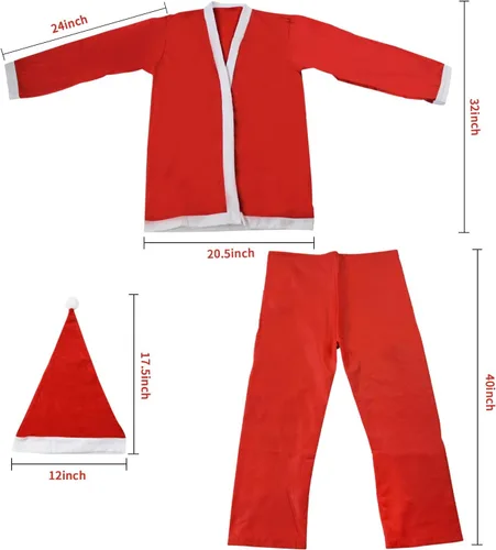 Vista 6 de PORRUNNY Disfraz de Papá Noel para hombre, cómodo disfraz de Papá Noel con sombreros, barba, tops, pantalones, cinturones, traje de Santa Claus