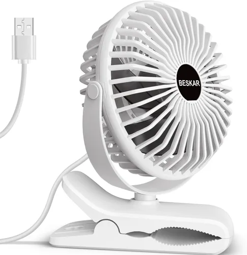 Vista 12 de BESKAR Ventilador de clip alimentado por USB, ventilador portátil de 6 pulgadas con cable, 3 velocidades de flujo de aire fuerte, ventilador pequeño