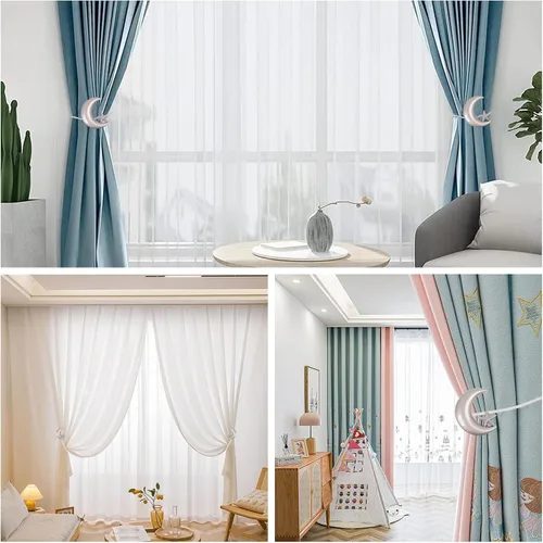 Vista 5 de Alzapaños de cortina, paquete de 2 alzapaños magnéticos para cortinas, estrella y luna, sujetadores de cortina magnéticos para cortinas, clips