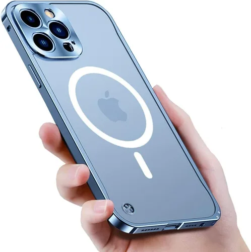 Vista 8 de kaitesi Funda magnética para iPhone 14 compatible con MagSafe Metal aleación de aluminio parachoques mate translúcido cubierta trasera con protector