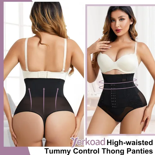 Vista 2 de YERKOAD Tangas moldeadoras para mujer, con control de abdomen, levantamiento de glúteos, moldeadoras de cintura alta, sin costuras, ropa
