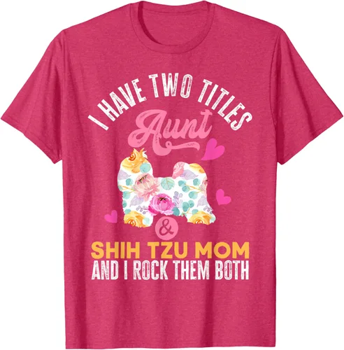 Vista 25 de I Have Two Titles Aunt and Shih Tzu Mom Camiseta divertida para perro, Negro