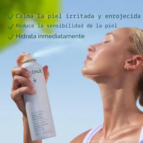 Vista 2 de Caudalie Spray facial hidratante con agua de uva: espray facial orgánico calmante para hidratar y fortalecer instantáneamente la barrera de la piel