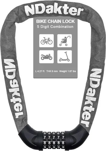Vista 55 de NDakter Cerradura de cadena para bicicleta, combinación de 5 dígitos, resistente, antirrobo, cerradura de bicicleta de seguridad