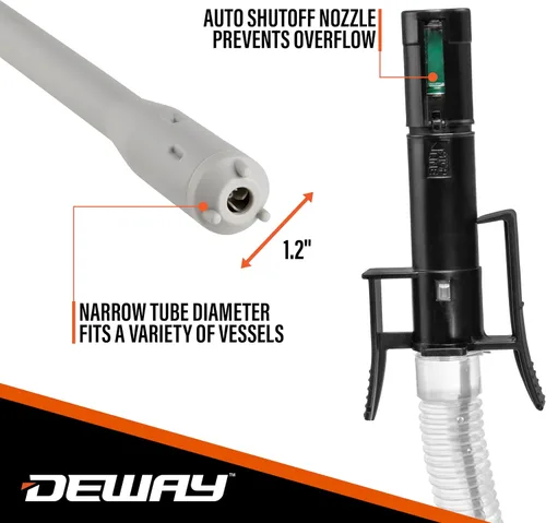 Vista 3 de DEWAY - Bomba automática de transferencia de combustible pequeña de 15 pulgadas con parada automática, potente alimentación por batería tipo D