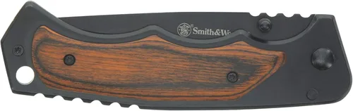 Vista 3 de Smith & Wesson 8.5in S.S. Folding Knife with 3.7in Drop Point Blade and S.S. and Real Wood Insert Handle for Outdoor