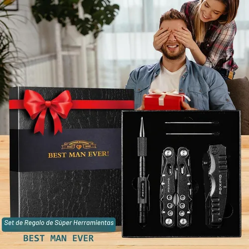 Vista 2 de Juego de regalo multiherramienta para hombres, para papá, él, kit de supervivencia EDC 3 en 1 con alicates múltiples 14 en 1, cuchillo de bolsillo