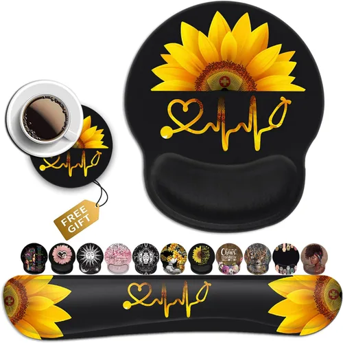 Vista 11 de Alfombrilla de mouse con soporte para muñeca, almohadilla ergonómica de gel para bebé, elefantes con girasol, juegos de escritura fáciles