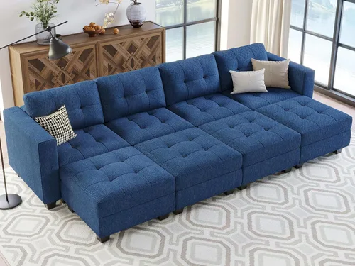 Vista 11 de Belffin Sofá Seccional Modular con Almacenamiento Sofá Cama Seccional Modular para Sala de Estar Azul