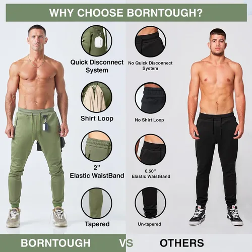 Vista 5 de Born Tough Pantalones deportivos de entrenamiento ajustados para hombre, para fisicoculturismo, gimnasio, pantalones deportivos con bolsillos