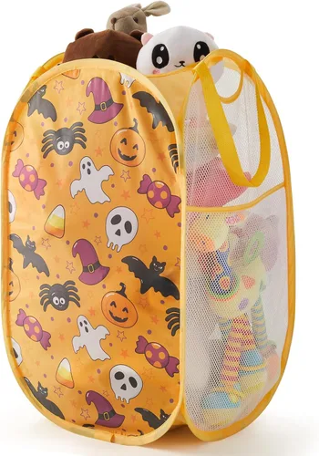 Vista 32 de Cesta de malla desplegable para ropa sucia con asas duraderas - Cesta plegable portátil para dormitorio, baño y viajes (negro)