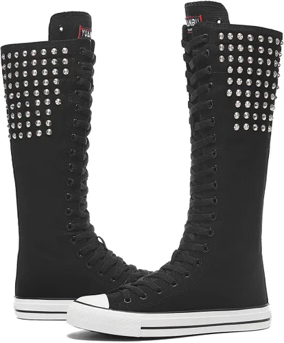 Vista 3 de Momuk Botas de lona de baile de moda con cremallera hasta la rodilla para mujer