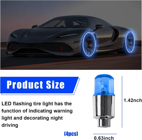 Vista 2 de Ziciner 4PCS Luces LED para Tapas de Válvulas de Neumáticos, Luces de Válvulas de Neumáticos con Bombillas de Destello de Radios de Neón con 12