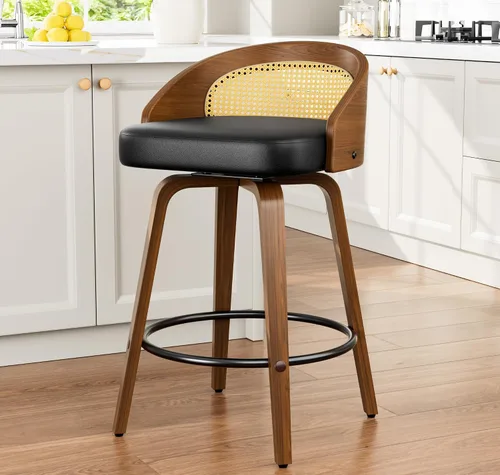 Vista 10 de YaFiti Taburetes de bar, taburetes de bar de 26 pulgadas de altura de mostrador con patas de madera curvada, taburetes giratorios con respaldo