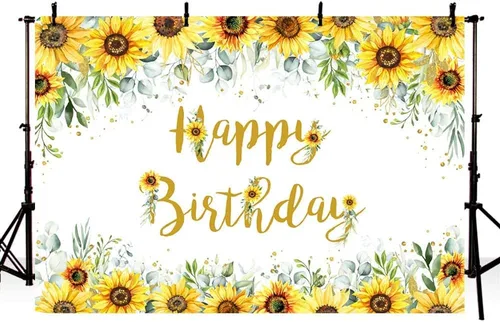Vista 3 de AIBIIN Telón de fondo de cumpleaños de girasol de 7 x 5 pies para niñas y mujeres, decoraciones de fiesta de feliz cumpleaños, cartel de fiesta