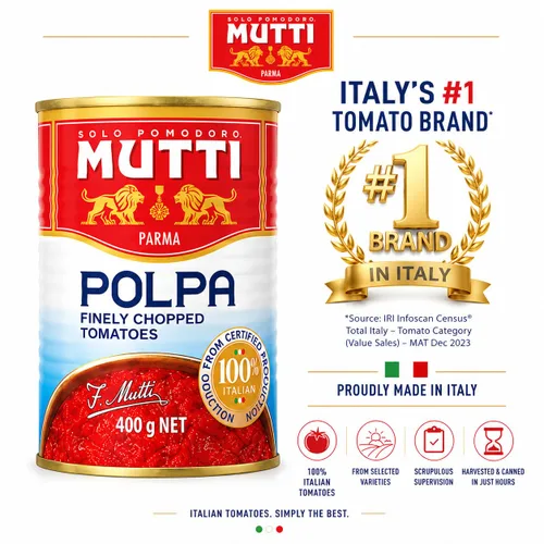 Vista 5 de Mutti Tomates triturados (Polpa), 14 onzas, 1 paquete, marca de tomates #1 de Italia, sabor fresco para cocinar, tomates enlatados, aptos