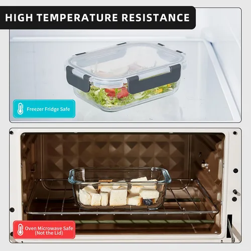 Vista 5 de Paquete de 10 recipientes de vidrio de 22 onzas para preparación de comidas, recipientes de almacenamiento de alimentos de vidrio con tapas
