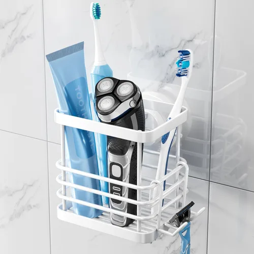 Vista 12 de TAILI - Portacepillos patentado con ventosa, soporte para cepillo de dientes de acero inoxidable anti-acumulación de agua para ducha, organizador
