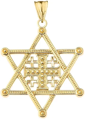 Vista 2 de Religious Jewelry by FDJ Elegante collar con colgante de cruz de David de oro amarillo de 14 quilates
