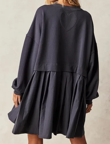 Vista 2 de Ugerlov Vestido de sudadera de gran tamaño para mujer, manga larga, cuello redondo, sin botones, ajuste relajado, mini vestido