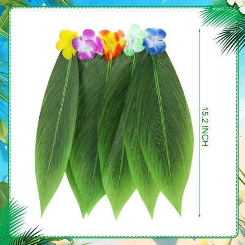 Vista 5 de Falda de hierba para niñas para fiesta de Luau, falda hawaiana de hula con flores Leis para decoración de fiesta de playa y Hawaii Luau