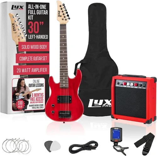 Vista 11 de LyxPro Guitarra eléctrica de 30 pulgadas y kit de iniciación para niños con guitarra para principiantes de tamaño 3/4, amplificador, seis cuerdas