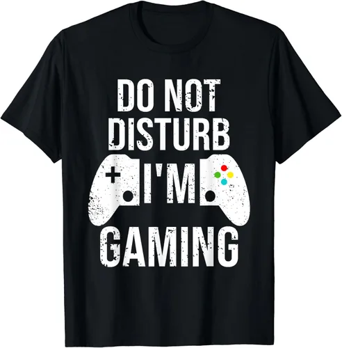 Vista 2 de Camiseta divertida con texto en inglés Do Not Disturb I'm Gaming, Negro