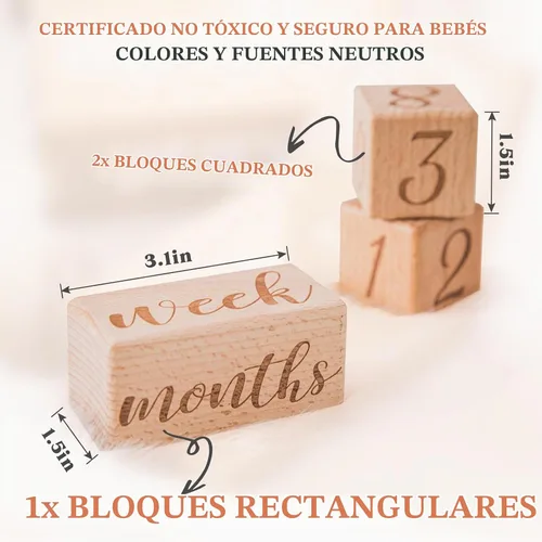 Vista 2 de Juego de 3 bloques mensuales de hitos para bebé, bloques de edad del bebé para hitos mensuales de la edad del bebé, signos de hitos de madera