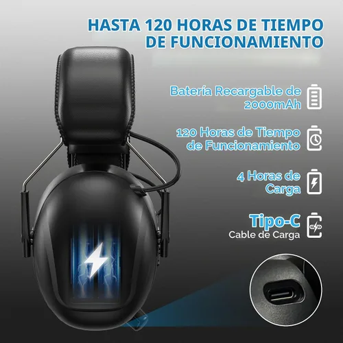 Vista 3 de Auriculares de protección auditiva con radio Bluetooth 5.4 AM/FM 2025 con pantalla digital retroiluminada/micrófono, tiempo de trabajo de 120 horas