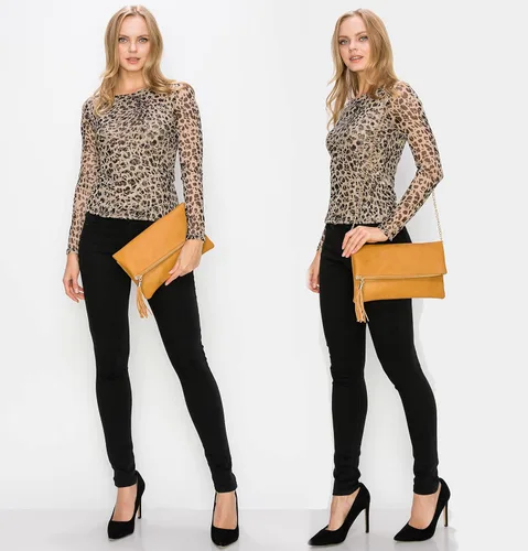 Vista 6 de Solene Bolsas de mano de sobre para mujer, billetera cruzada con borlas y correa de cadena, elegante bolso de noche