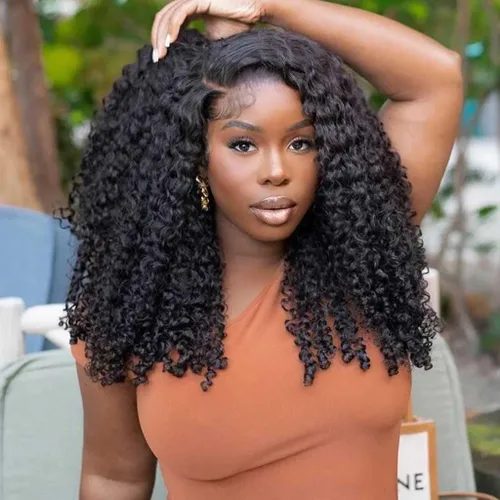 Vista 9 de Peluca de cabello humano rizado afro de 13 x 4 HD, pelucas de encaje frontal HD de 200 de densidad, sin pegamento, pelucas de cabello humano Natural