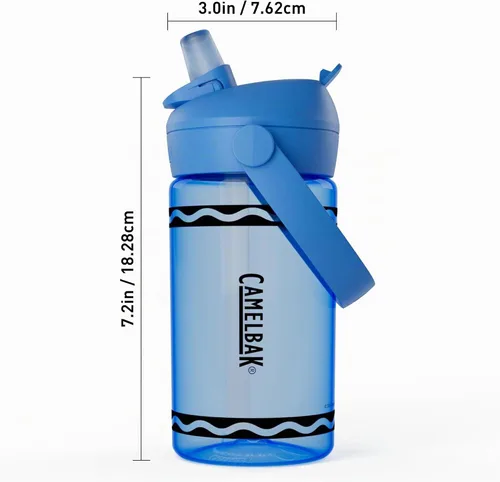 Vista 3 de CamelBak Crayola Flip Straw Kids Tritan Renew Botella de agua Cerulean, 14 onzas