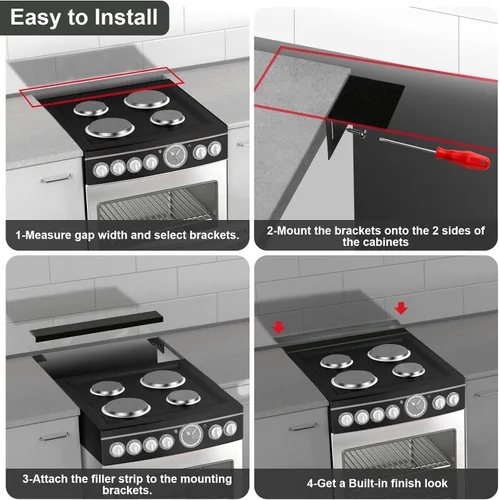 Vista 5 de Llenador de huecos para estufas de 15.7" a 28", kit de llenado trasero de cocina empotrable – Protector contra salpicaduras de acero inoxidable